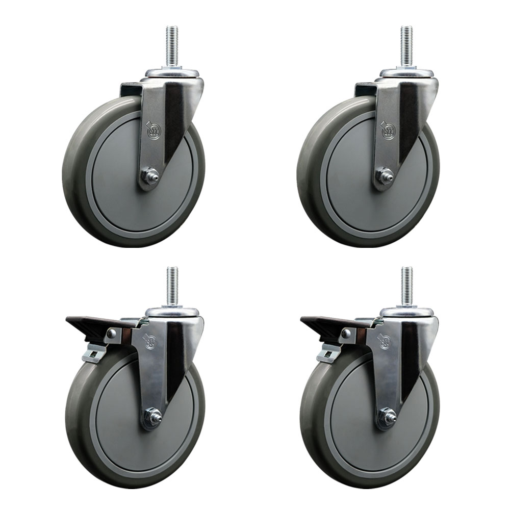 SCC-TS20S614-PPUB-34212-2-PLB-2 Polyurethane Swivel Threaded Stem Caster with 6 x 1.25 in. Gray Wheels & 0.75 in. Stems - Set of 4