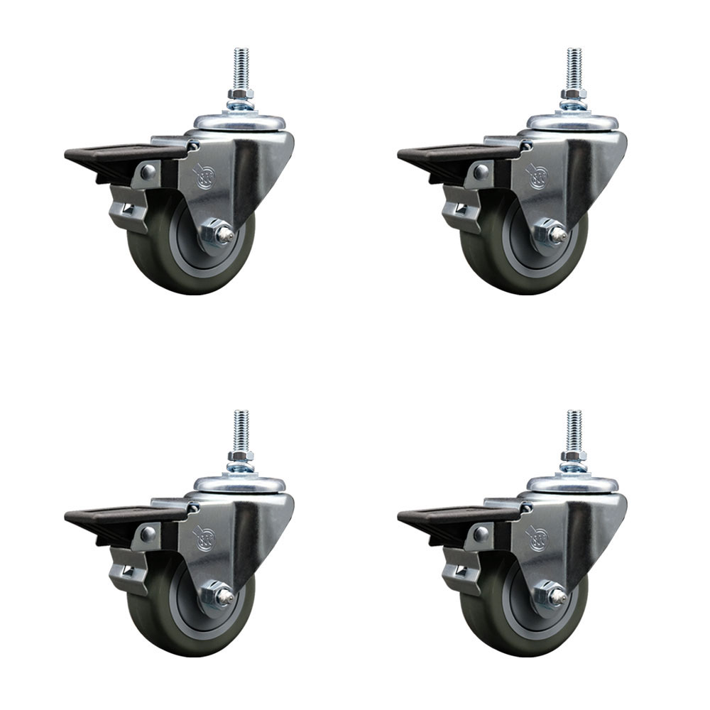 SCC-TS20S314-PPUB-PLB-381615-4 Polyurethane Swivel Threaded Stem Caster with 3 x 1.25 in. Gray Wheels & 0.38 in. Stems - Set of 4