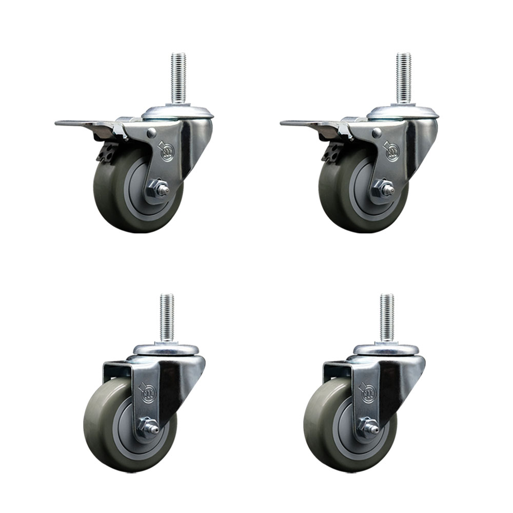 SCC-TSTTL20S314-PPUB-58212-2-S-2 Polyurethane Swivel Threaded Stem Caster with 3 x 1.25 in. Gray Wheels & 0.63 in. Stems - Set of 4