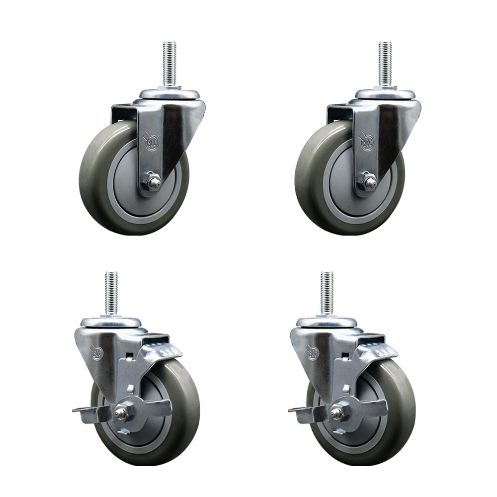 SCC-TS20S414-PPUB-58212-2-TLB-2 Polyurethane Swivel Threaded Stem Caster with 4 x 1.25 in. Gray Wheels & 0.63 in. Stems - Set of 4