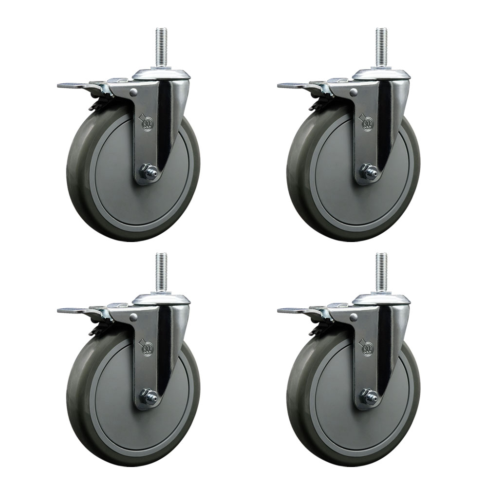 SCC-TSTTL20S614-PPUB-58212-4 Polyurethane Swivel Threaded Stem Caster with 6 x 1.25 in. Gray Wheels & 0.63 in. Stems - Set of 4