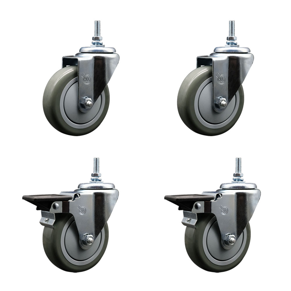 SCC-TS20S414-PPUB-M1215-2-PLB-2 Polyurethane Swivel Threaded Stem Caster with 4 x 1.25 in. Gray Wheels & 12 mm Stems - Set of 4