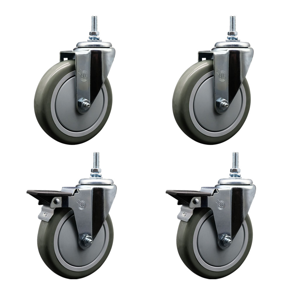 SCC-TS20S514-PPUB-M1215-2-PLB-2 Polyurethane Swivel Threaded Stem Caster with 5 x 1.25 in. Gray Wheels & 12 mm Stems - Set of 4