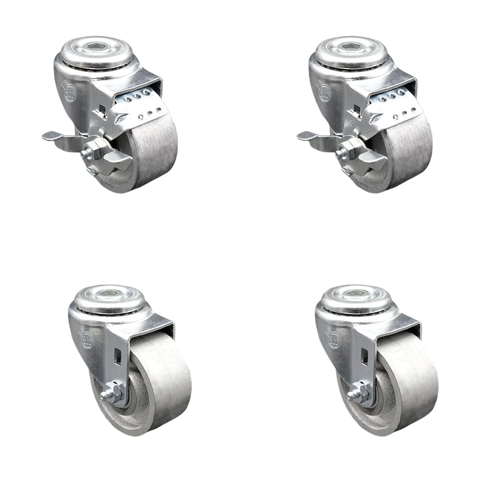 SCC-BH20S314-SSS-2-TLB-2 Semi Steel Cast Iron Swivel Bolt Hole Caster - 3 x 1.25 in. Silver Wheels - Set of 4