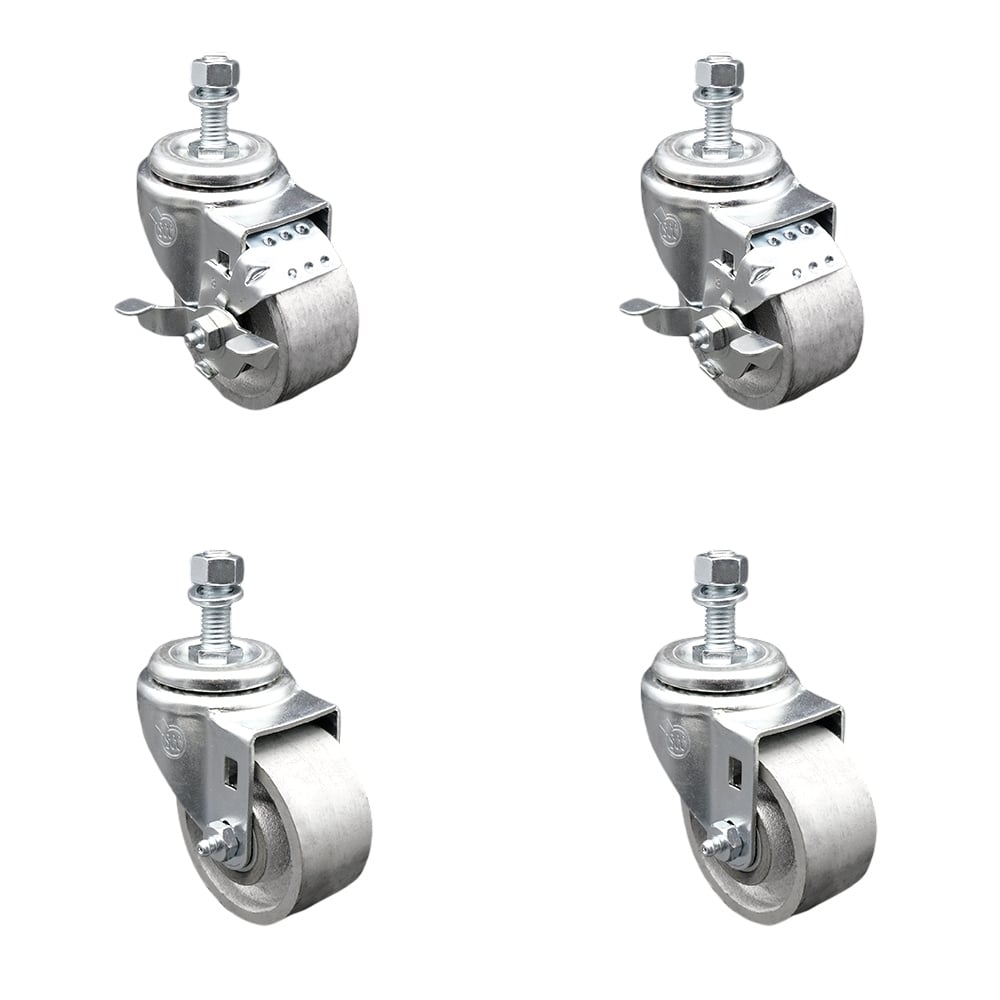 SCC-TS20S314-SSS-121315-2-TLB-2 Semi Steel Cast Iron Swivel Threaded Stem Caster with 3 x 1.25 in. Silver Wheels & 0.5 in. Stems - Set of 4