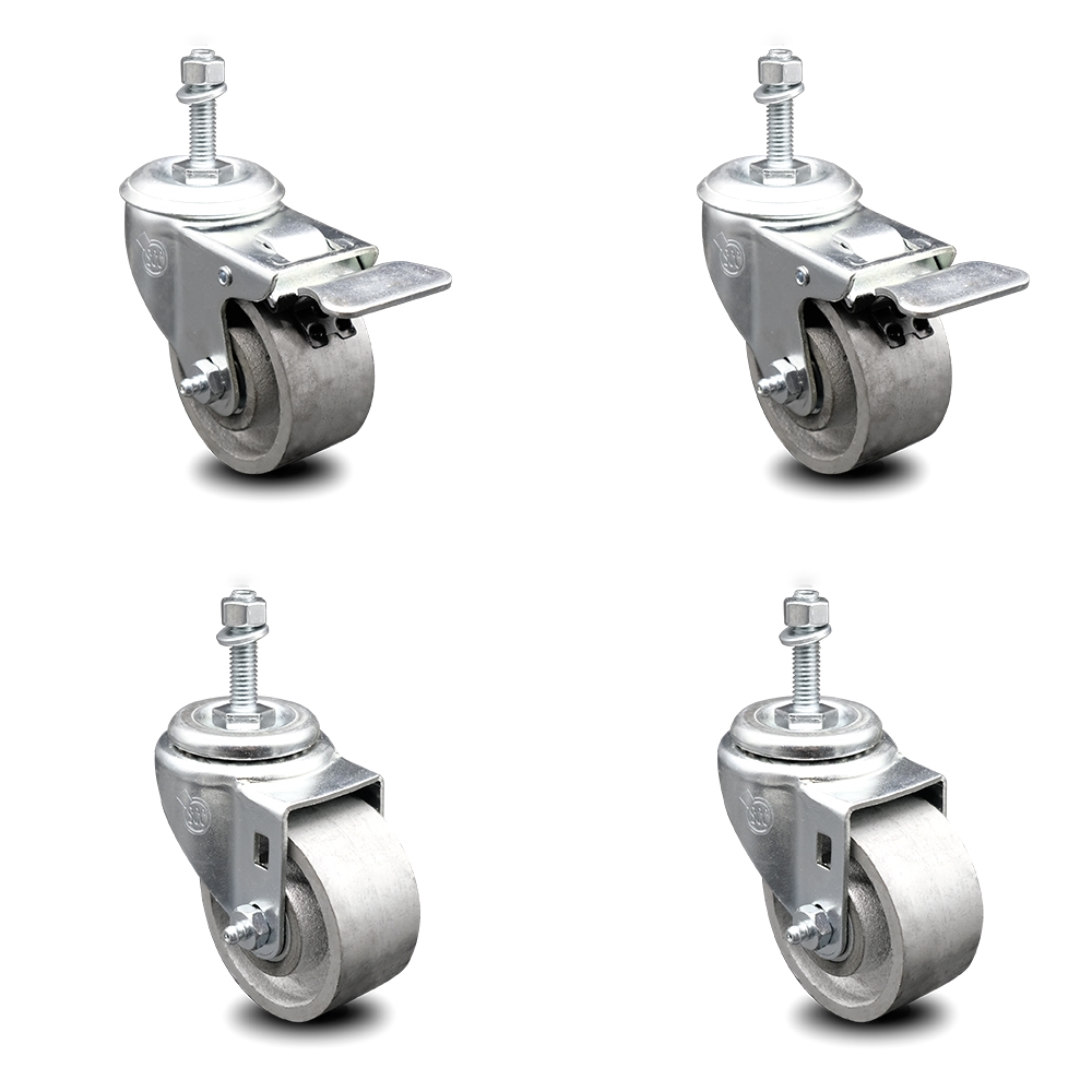 SCC-TSTTL20S314-SSS-M1015-2-S-2 Semi Steel Cast Iron Swivel Threaded Stem Caster with 3 x 1.25 in. Silver Wheels & 10 mm Stems - Set of 4