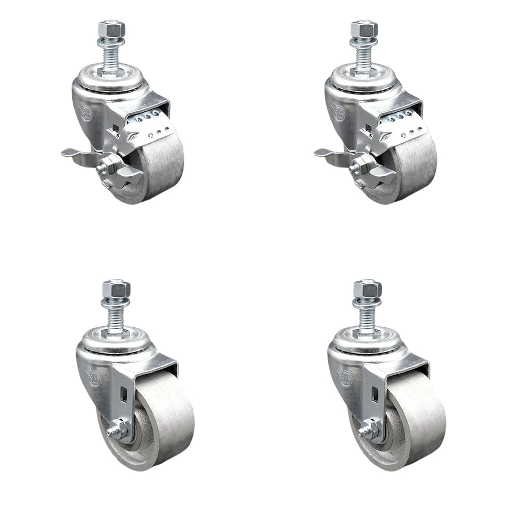 SCC-TS20S314-SSS-M1215-2-TLB-2 Semi Steel Cast Iron Swivel Threaded Stem Caster with 3 x 1.25 in. Silver Wheels & 12 mm Stems - Set of 4