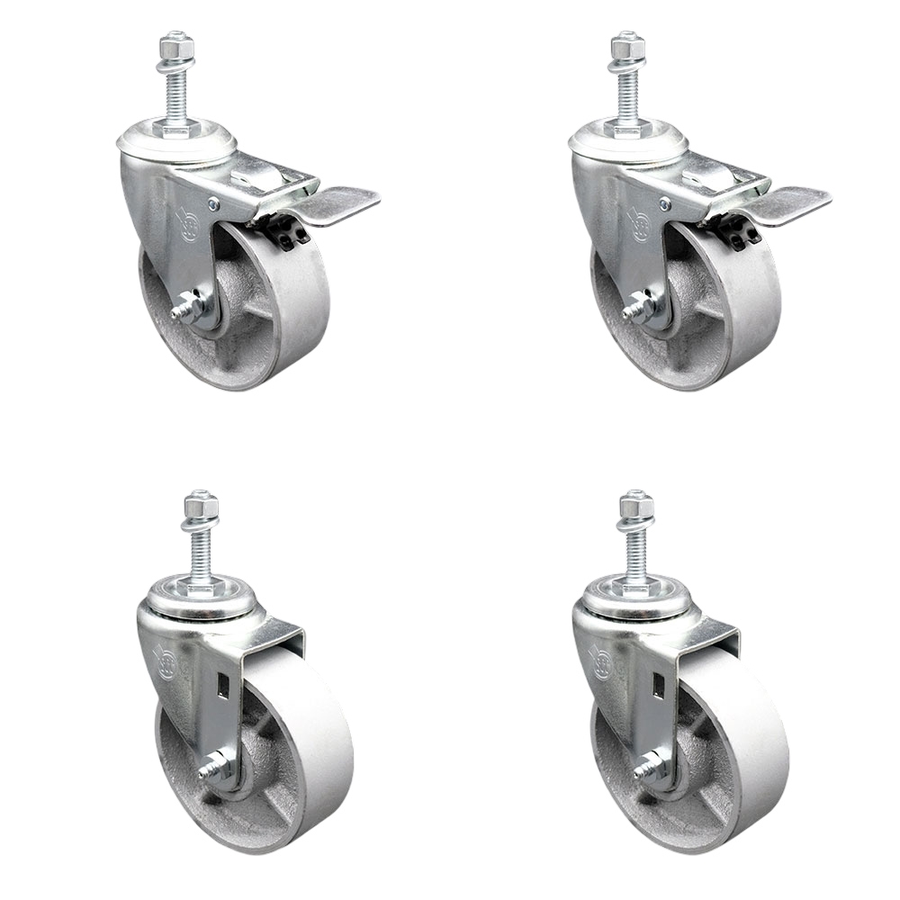 SCC-TSTTL20S414-SSS-381615-2-S-2 Semi Steel Cast Iron Swivel Threaded Stem Caster with 4 x 1.25 in. Silver Wheels & 0.38 in. Stems - Set of 4