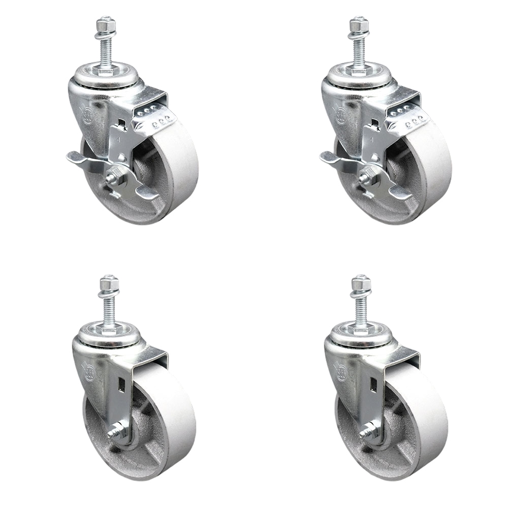 SCC-TS20S414-SSS-M1015-2-TLB-2 Semi Steel Cast Iron Swivel Threaded Stem Caster with 4 x 1.25 in. Silver Wheels & 10 mm Stems - Set of 4