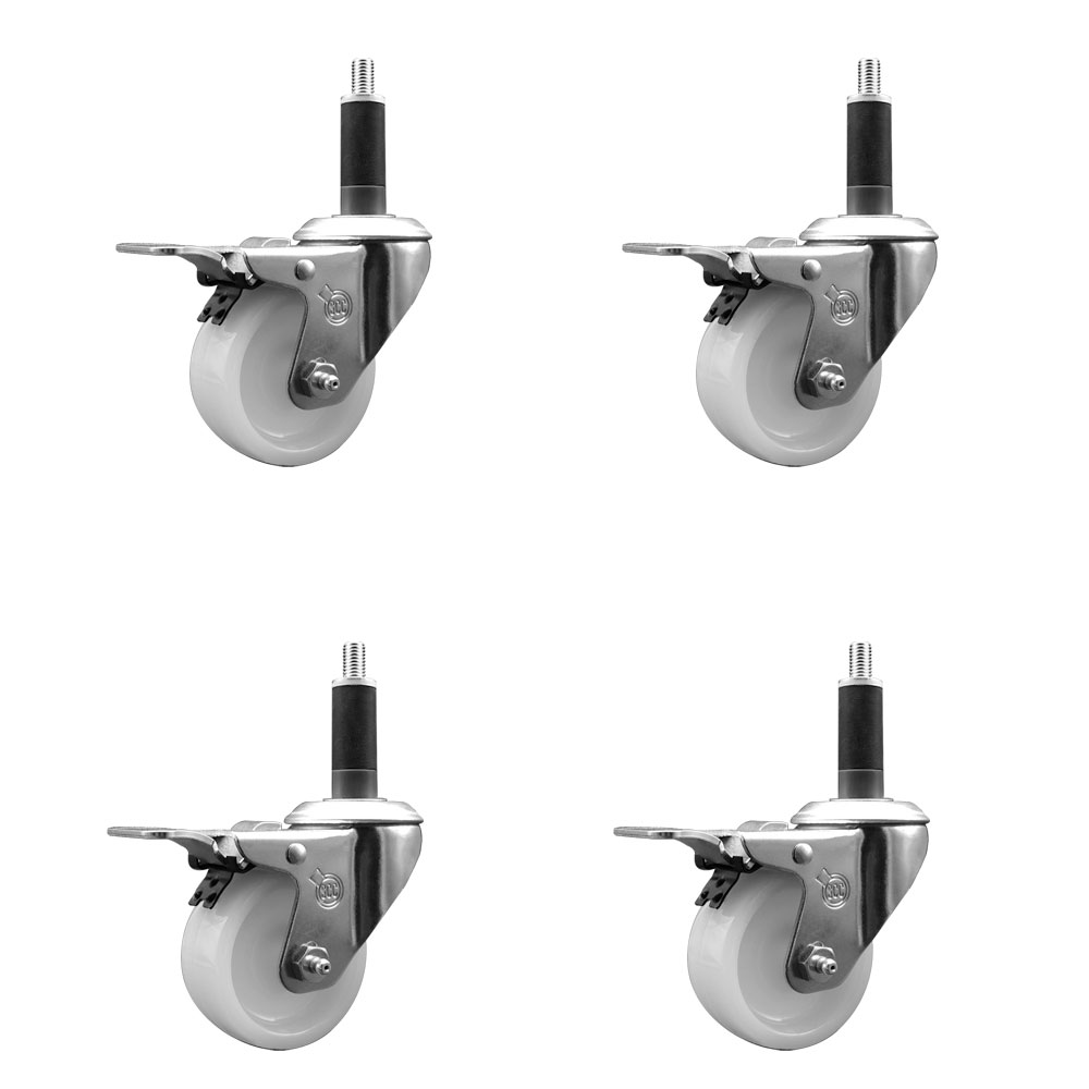 SCC-SSEXTTL20S314-NYS-1-4 Stainless Steel Nylon Swivel Expanding Stem Caster with 3 in. White Wheels & 1 in. Stems - Set of 4