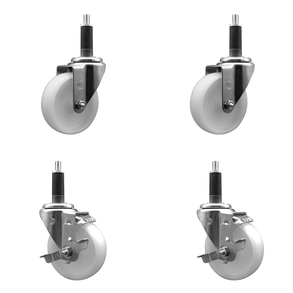 SCC-SSEX20S414-NYS-2-TLB-2-1 Stainless Steel Nylon Swivel Expanding Stem Caster with 4 in. White Wheels & 1 in. Stems - Set of 4