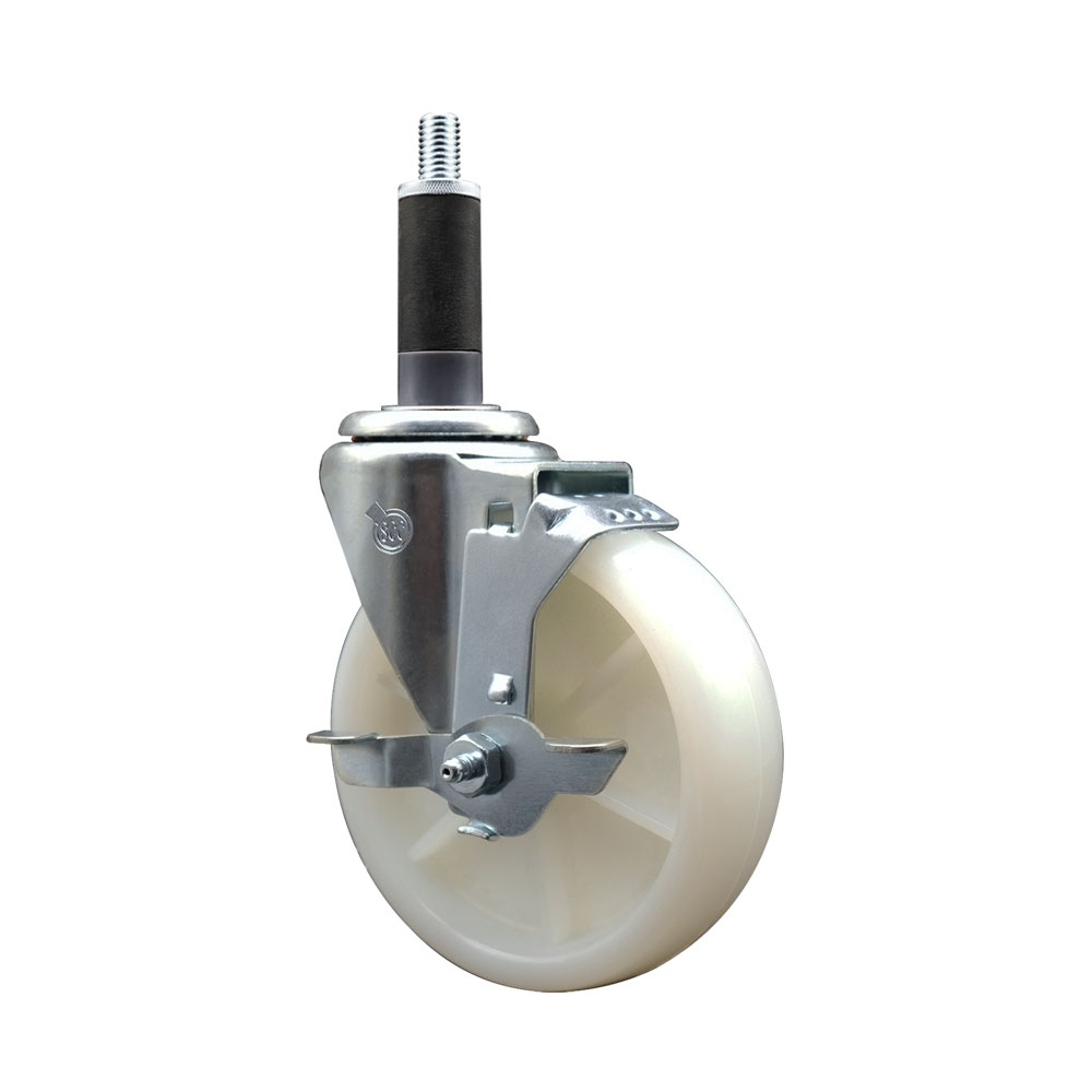SCC-SSEX20S514-NYS-TLB-1 Stainless Steel Nylon Expanding Stem Swivel Caster with 5 in. White Wheel & 1 in. Stem & Top Locking Brake