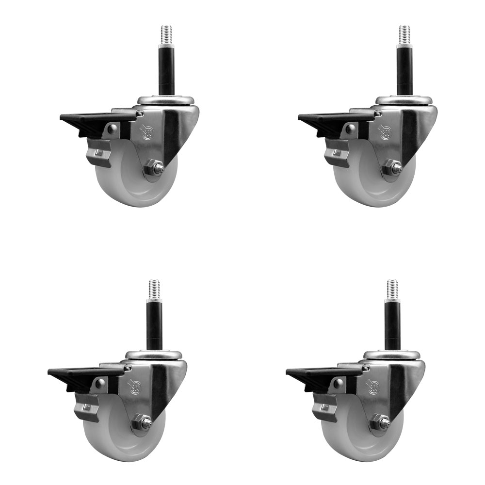 SCC-EX20S314-NYS-PLB-34-4 Nylon Swivel Expanding Stem Caster with 3 in. White Wheel & 0.75 in. Stems - Set of 4