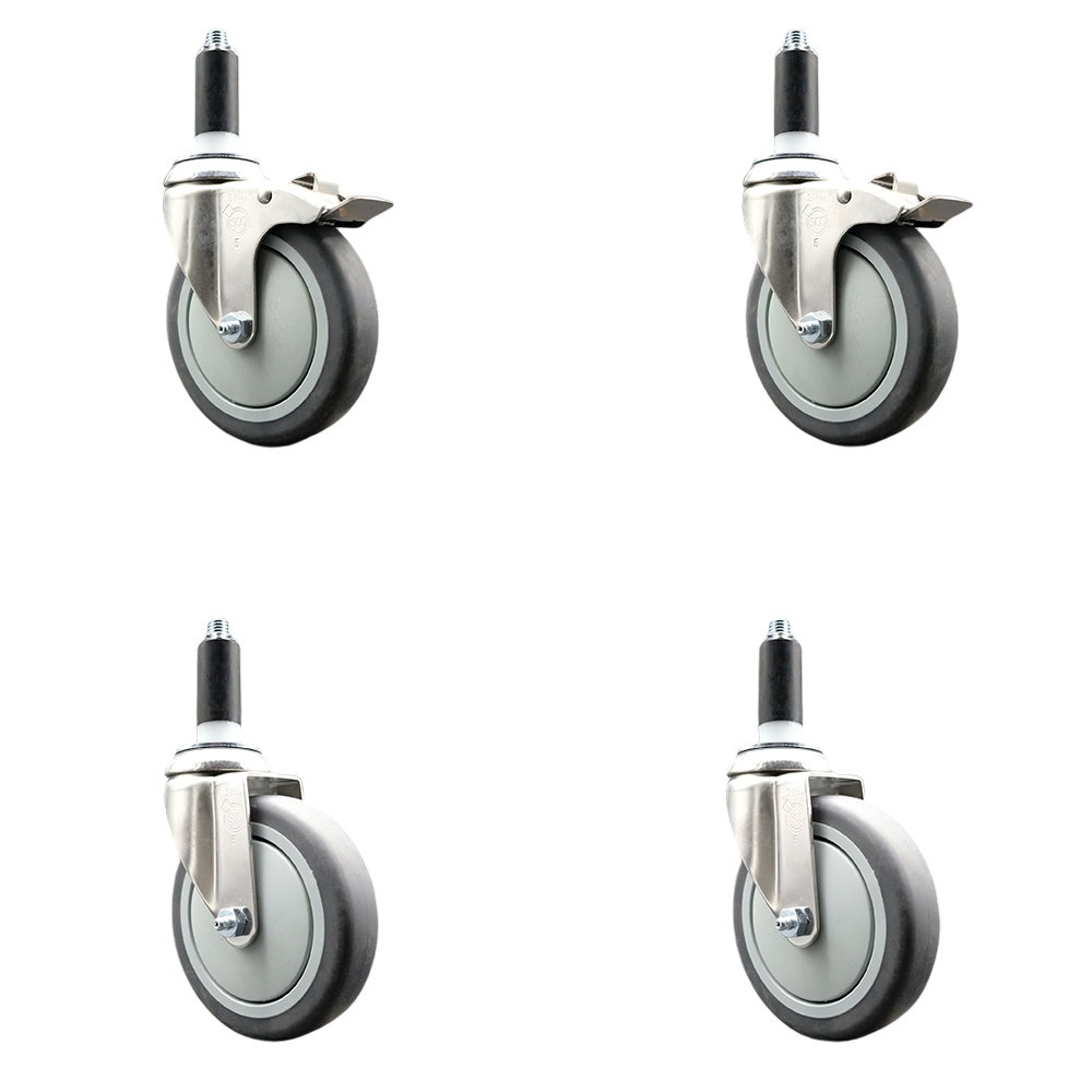 Thermoplastic Rubber Swivel Stem Caster with 5 in. Caster Wheels, 1.13 in. Expanding Stem - 316 Stainless Steel Casters - Set of 4