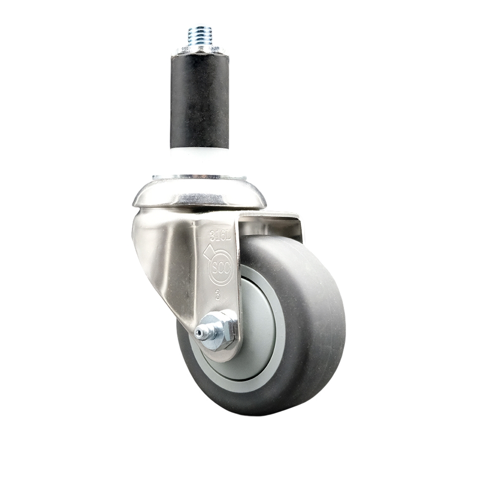 Thermoplastic Rubber Swivel Stem Caster with 3 in. Gray Caster Wheels, 1.38 in. Expanding Stem - 316 Stainless Steel Caster