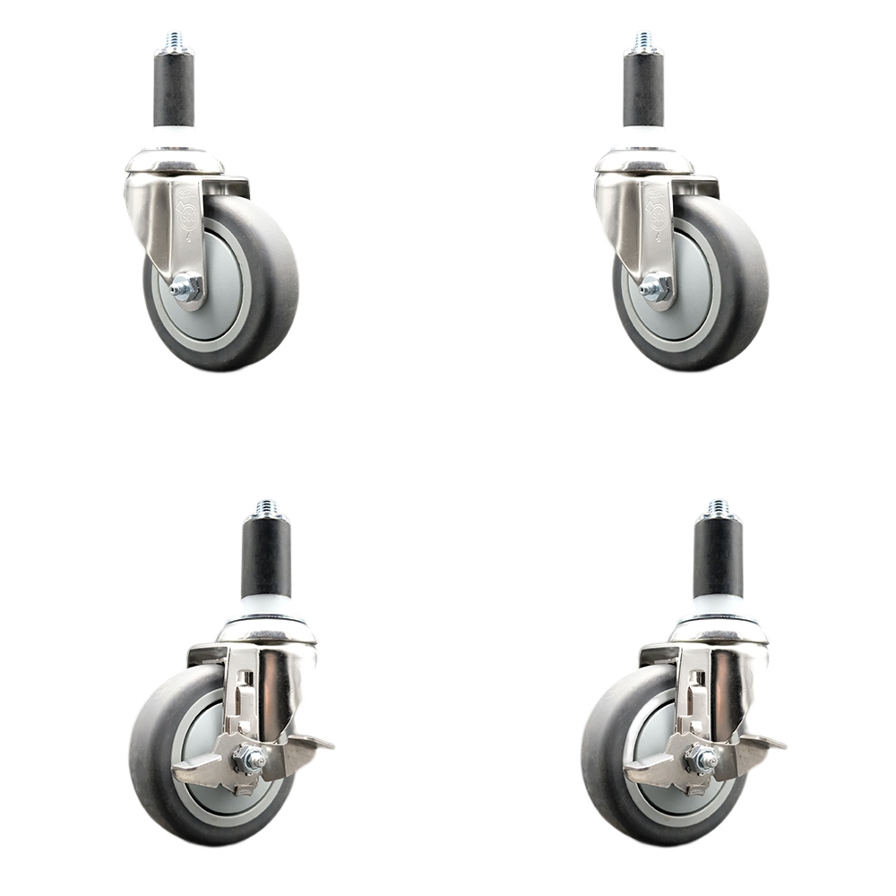Thermoplastic Rubber Swivel Stem Caster with 4 in. Caster Wheels, 1.38 in. Expanding Stems - 316 Stainless Steel Casters - Set of 4