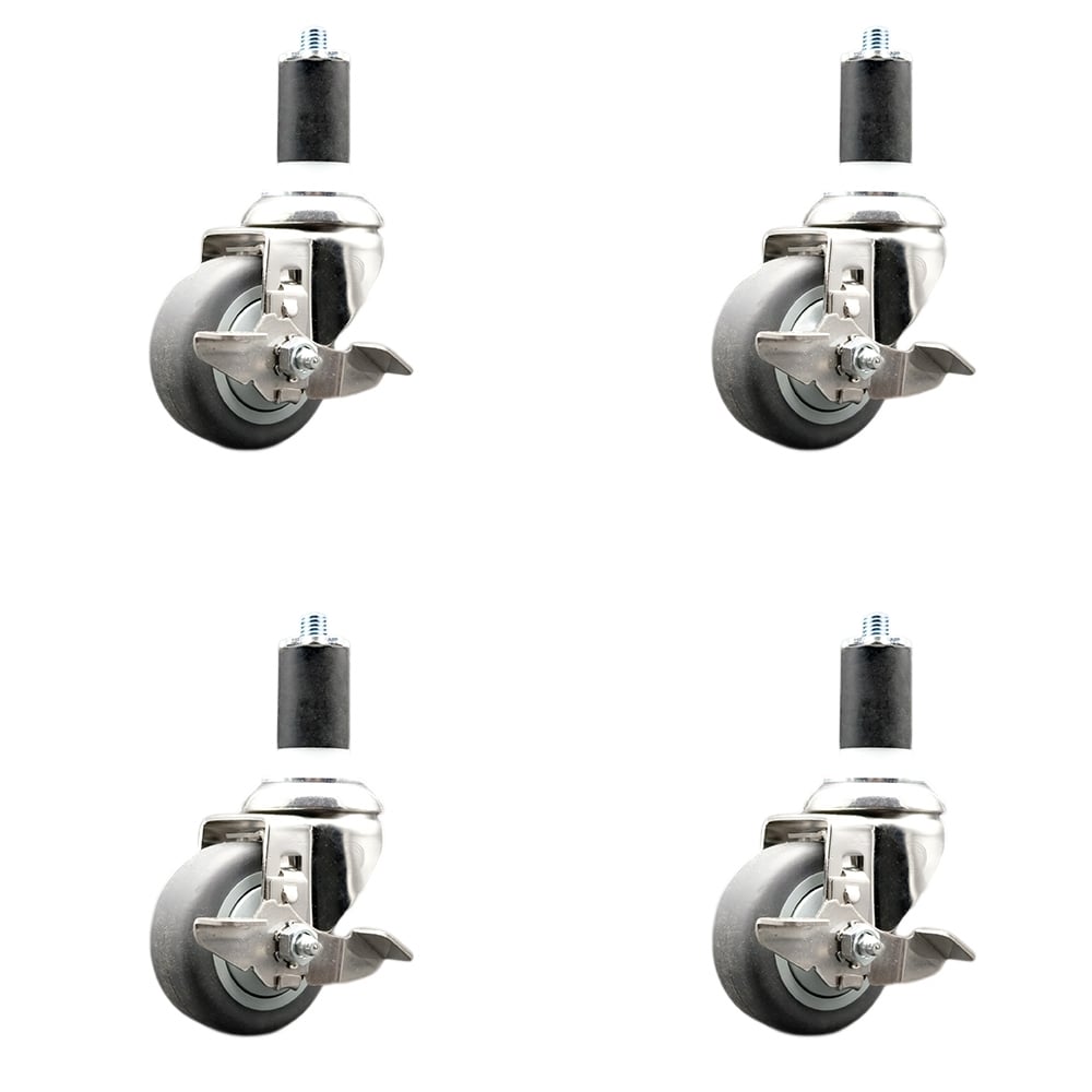 Thermoplastic Rubber Swivel Stem Caster with 3 in. Caster Wheels, 1.5 in. Expanding Stems - 316 Stainless Steel Casters - Set of 4
