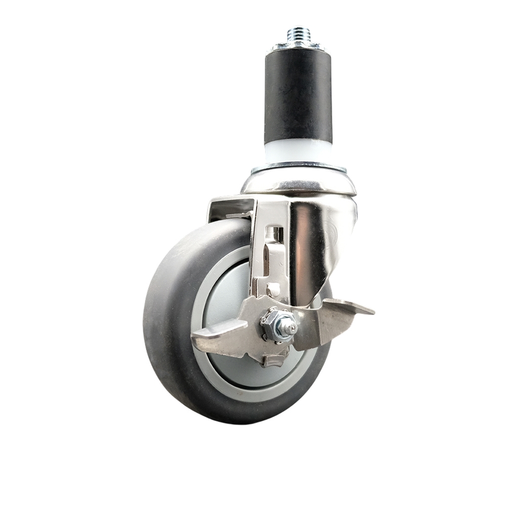 Thermoplastic Rubber Swivel Stem Caster with 4 in. Gray Caster Wheel & Top Lock Brake, 1.5 in. Expanding Stem - 316 Stainless Steel Caster