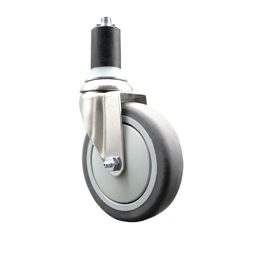Thermoplastic Rubber Swivel Stem Caster with 5 in. Gray Caster Wheels, 1.63 in. Expanding Stem - 316 Stainless Steel Caster