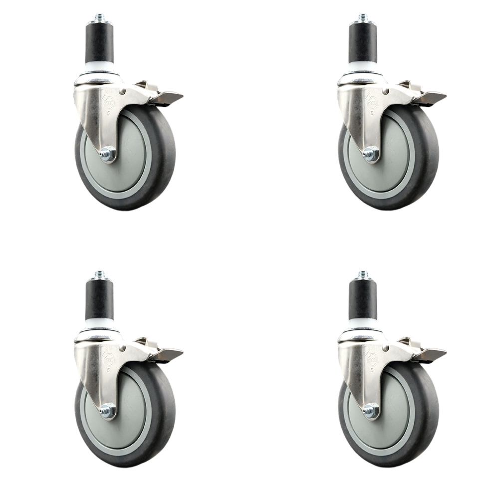 Thermoplastic Rubber Swivel Stem Caster with 5 in. Caster Wheels, 1.63 in. Expanding Stems - 316 Stainless Steel Casters - Set of 4