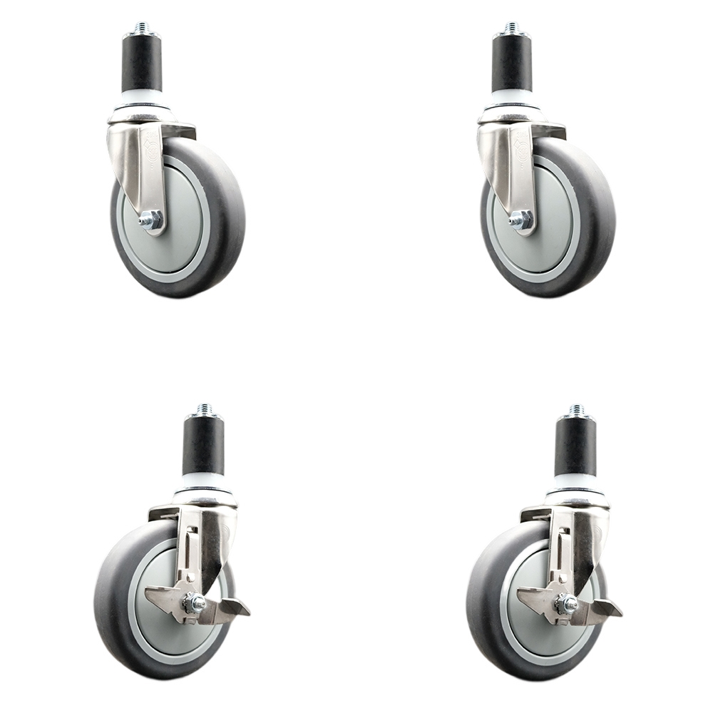 Thermoplastic Rubber Swivel Stem Caster with 5 in. Caster Wheels, 1.63 in. Expanding Stems - 316 Stainless Steel Casters - Set of 4