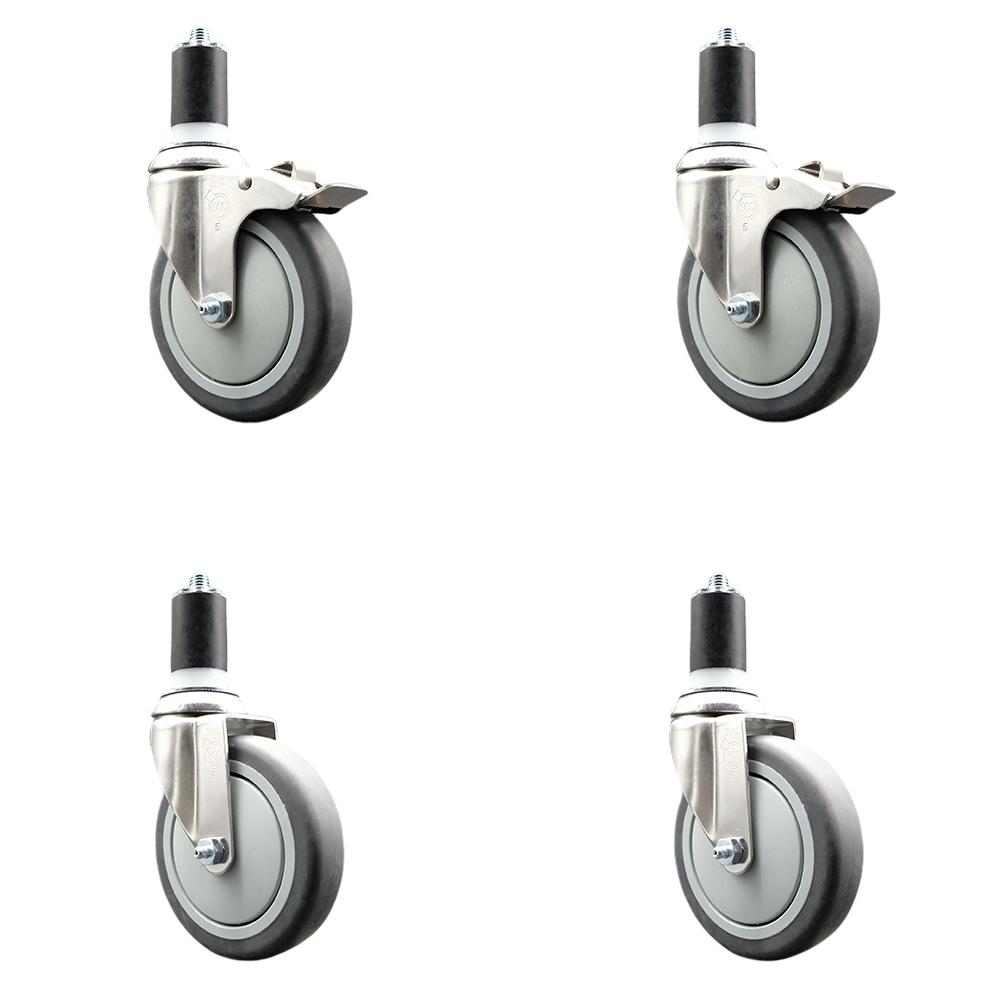 Thermoplastic Rubber Swivel Stem Caster with 5 in. Caster Wheels, 1.63 in. Expanding Stem - 316 Stainless Steel Casters - Set of 4