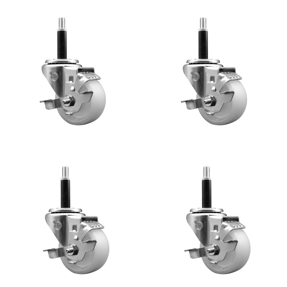 SCC-SSEX20S314-NYS-TLB-34-4 Stainless Steel Nylon Swivel Expanding Stem Caster with 3 in. White Wheels & 0.75 in. Stems - Set of 4