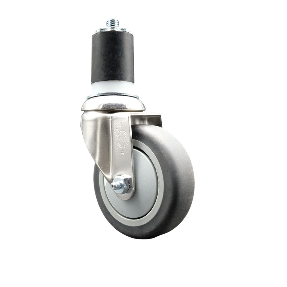 Thermoplastic Rubber Swivel Stem Caster with 4 in. Gray Caster Wheels, 1.87 in. Expanding Stem - 316 Stainless Steel Caster