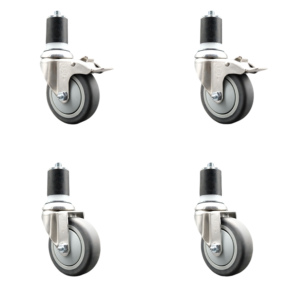 Thermoplastic Rubber Swivel Stem Caster with 4 in. Caster Wheels, 1.87 in. Expanding Stem - 316 Stainless Steel Casters - Set of 4