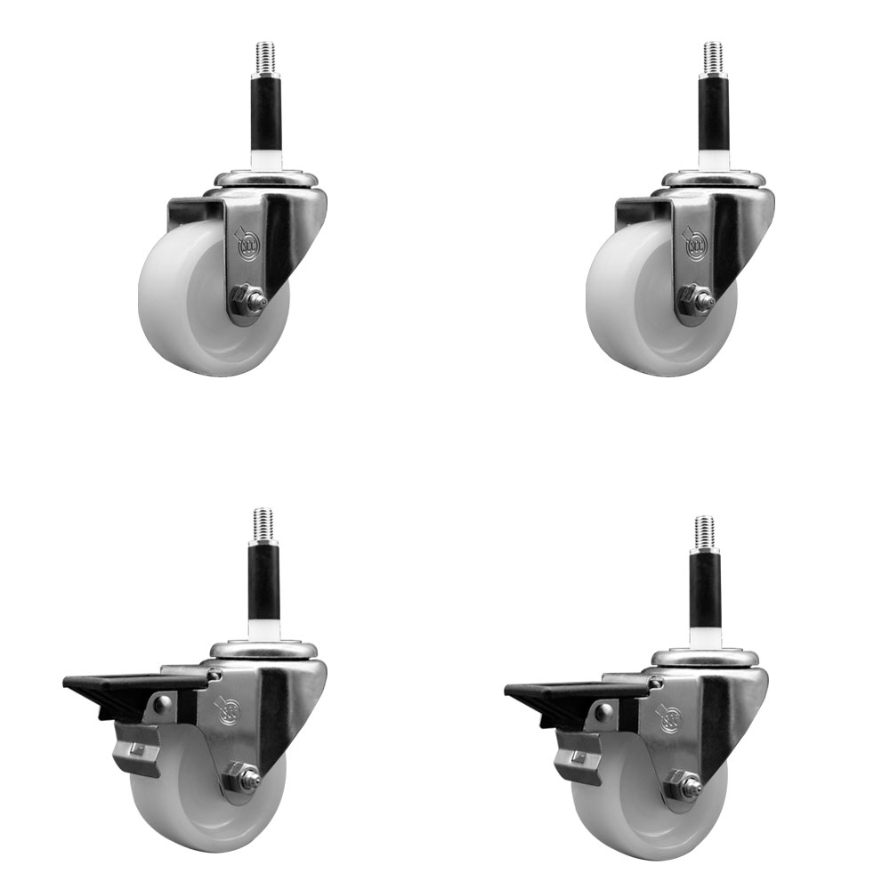 SCC-EX20S314-NYS-2-PLB-2-78 Nylon Swivel Expanding Stem Caster with 3 in. White Wheel & 0.87 in. Stems - Set of 4