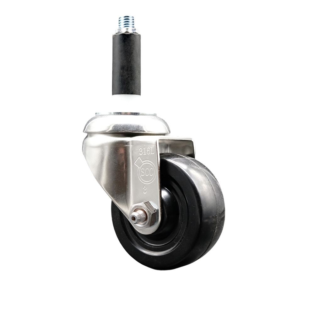 SCC-SS316EX20S3514-SRS-78 Soft Rubber Swivel Stem Caster with 3.5 in. Black Caster Wheel 0.87 in. Expanding Stem 316 Stainless Steel Caster