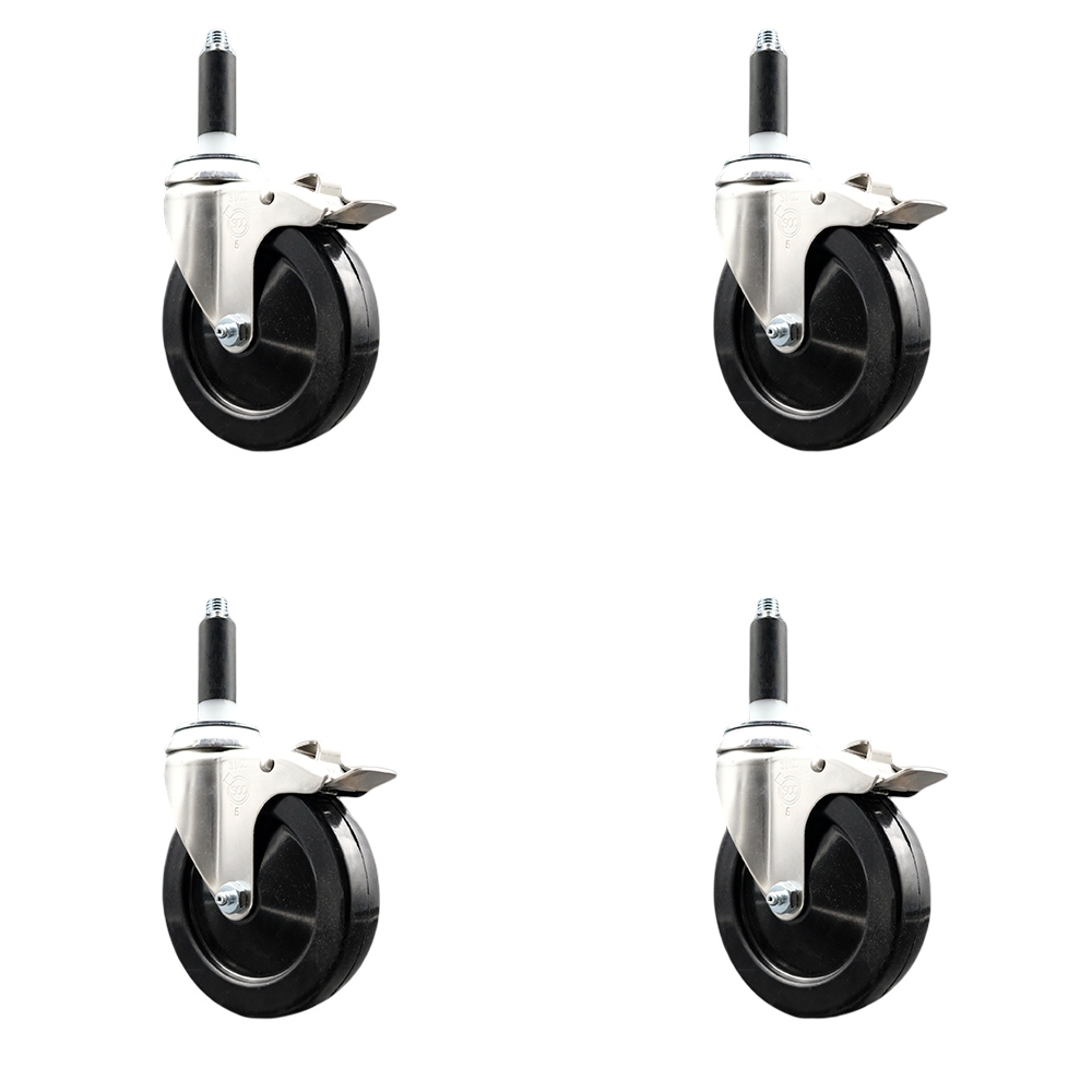 SCC-SS316TTLEX20S514-SRS-78-4 Soft Rubber Swivel Stem Caster with 5 in. Caster Wheels 0.87 in. Expanding Stems 316 Stainless Steel Casters - Set of 4
