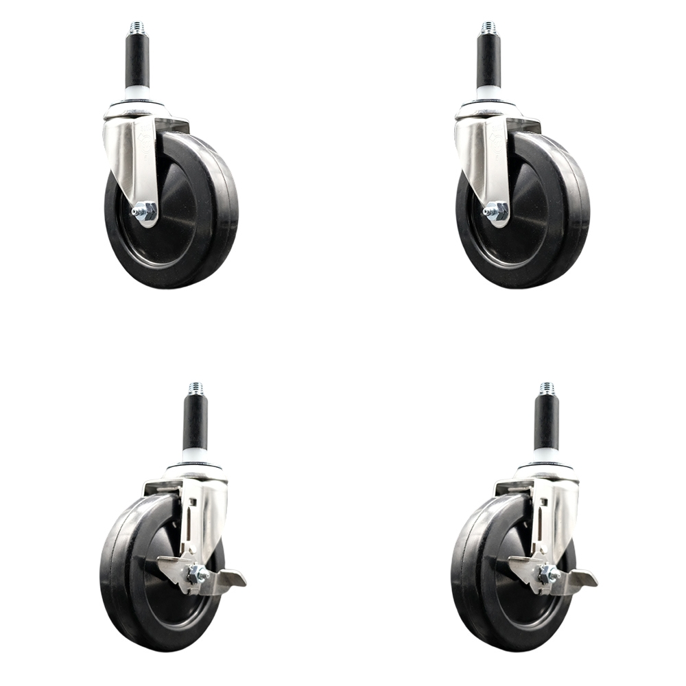 Soft Rubber Swivel Stem Caster with 5 in. Caster Wheels 0.87 in. Expanding Stems 316 Stainless Steel Casters - Set of 4