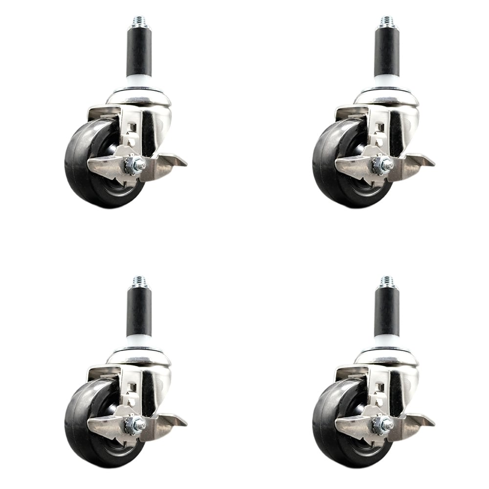 SCC-SS316EX20S314-SRS-TLB-1-4 Soft Rubber Swivel Stem Caster with 3 in. Caster Wheels 1 in. Expanding Stems 316 Stainless Steel Casters - Set of 4
