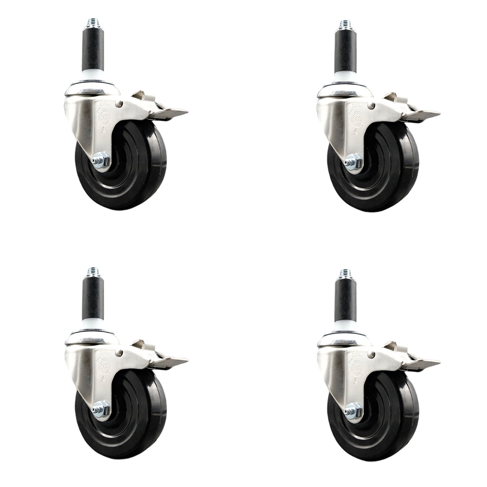 SCC-SS316TTLEX20S414-SRS-1-4 Soft Rubber Swivel Stem Caster with 4 in. Caster Wheels 1 in. Expanding Stems 316 Stainless Steel Casters - Set of 4