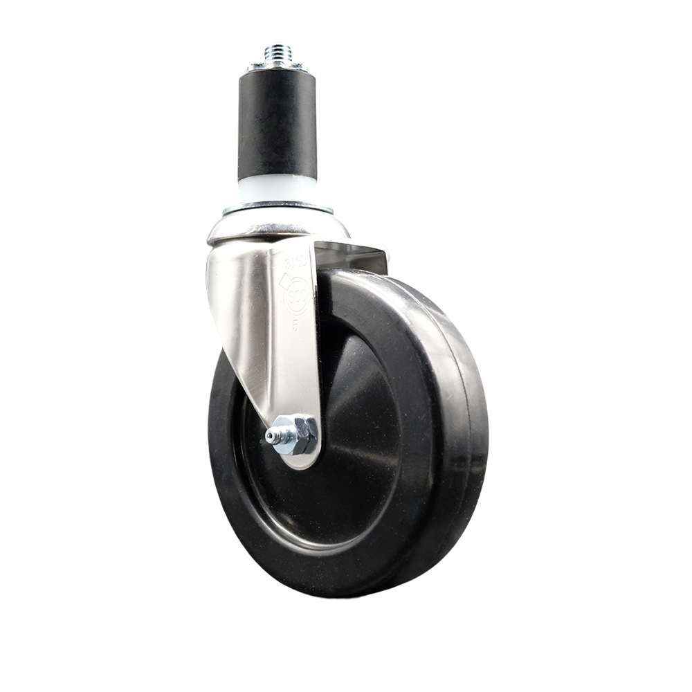 SCC-SS316EX20S514-SRS-112 Soft Rubber Swivel Stem Caster with 5 in. Black Caster Wheel 1.5 in. Expanding Stem 316 Stainless Steel Caster