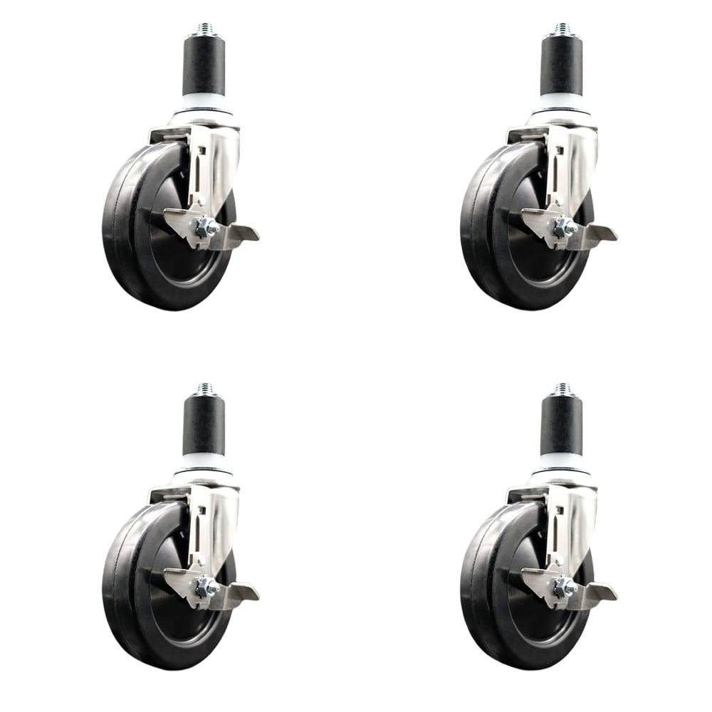 Soft Rubber Swivel Stem Caster with 5 in. Caster Wheels 1.5 in. Expanding Stems 316 Stainless Steel Casters - Set of 4