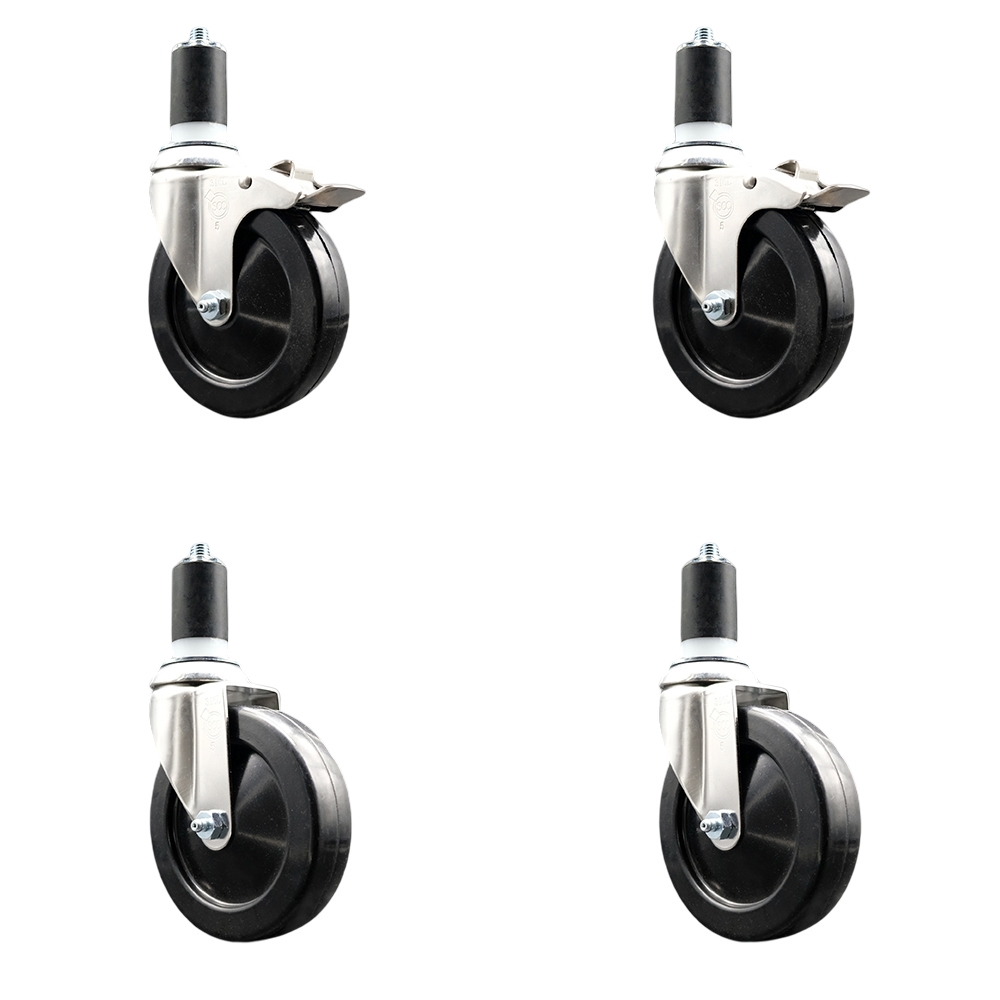 Soft Rubber Swivel Stem Caster with 5 in. Caster Wheels 1.5 in. Expanding Stem 316 Stainless Steel Casters - Set of 4