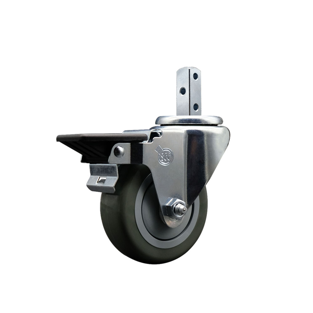Swivel Square Stem Caster with 3.5 x 1.25 in. Gray Polyurethane Wheel, 0.75 x 2 in. Square Stem with 3 0.26 in. Diameter Mounting Holes