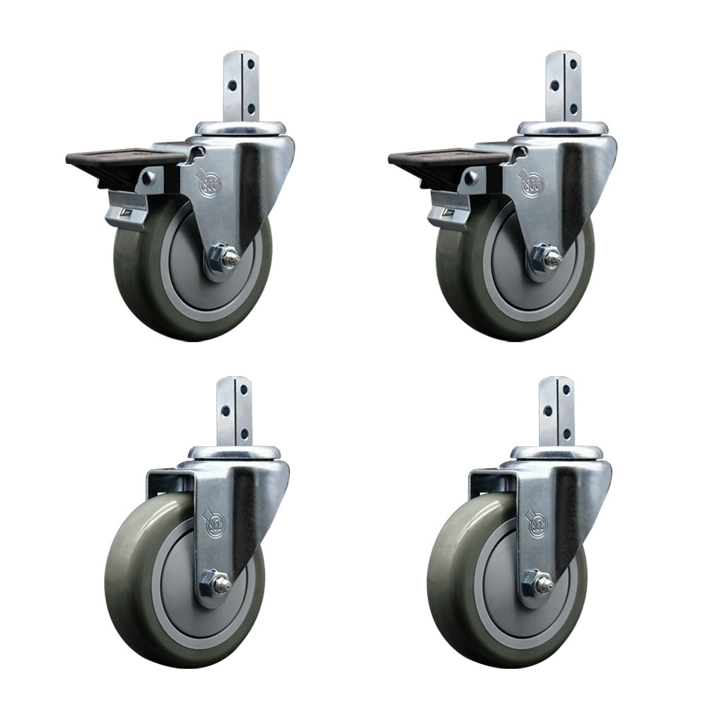Swivel Square Stem Caster with 4 x 1.25 in. Gray Poly Wheel, 0.75 x 2 in. Square Stem with 3 0.26 in. Diameter Mounting Holes - Set of 4