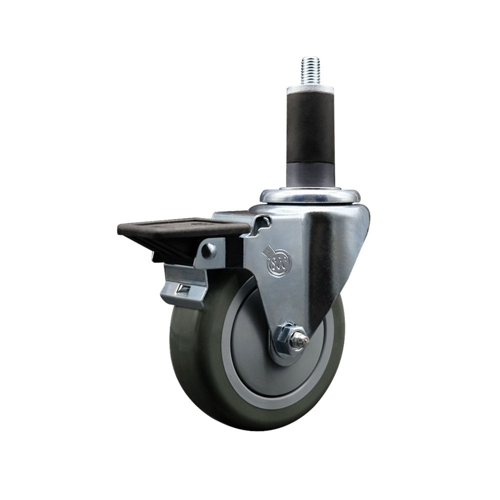 SCC-EX20S414-PPUB-PLB-114 Polyurethane Expanding Stem Swivel Caster with 4 in. Gray Wheel & 1.25 in. Stem & Posi Locking Brake