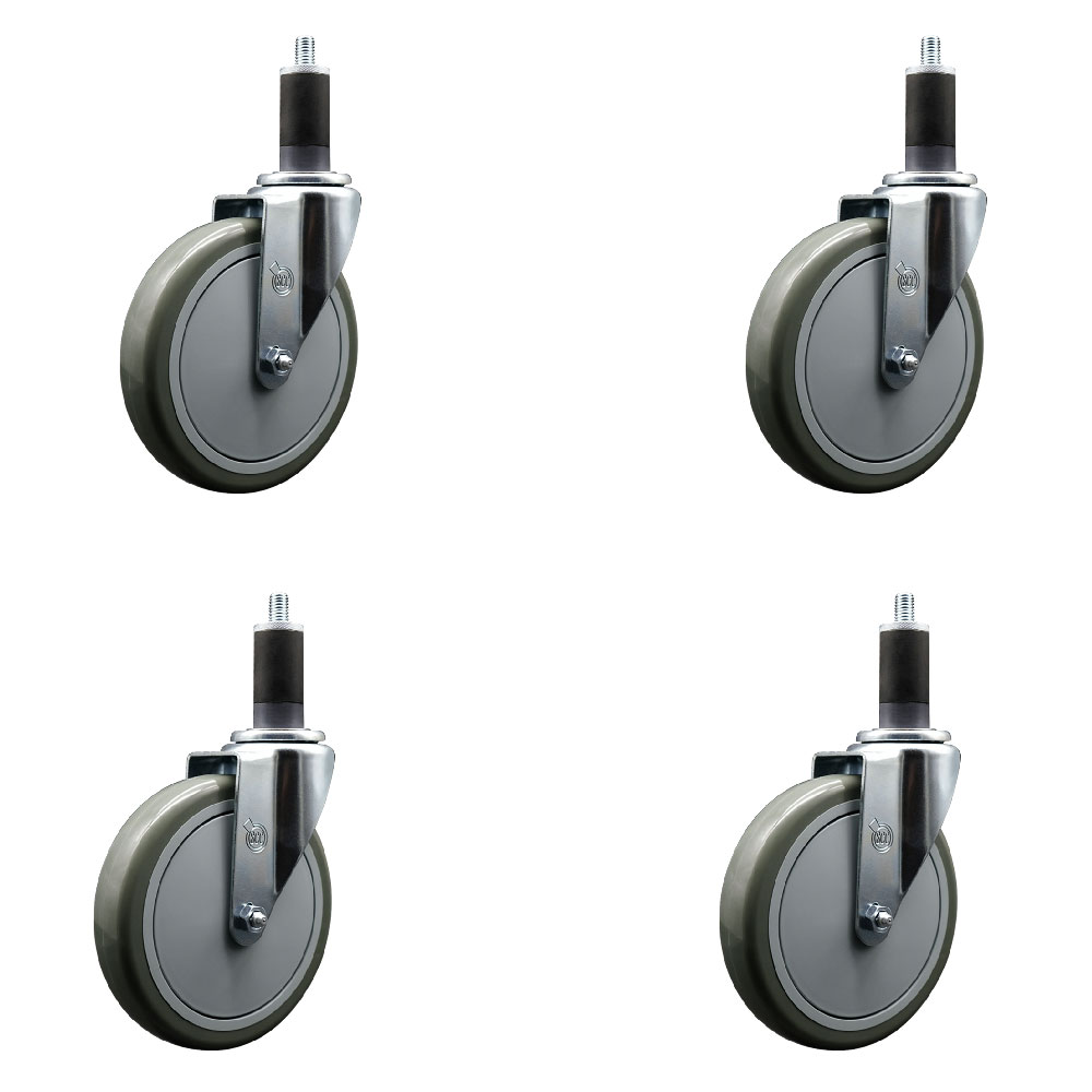SCC-EX20S614-PPUB-114-4 Polyurethane Swivel Expanding Stem Caster with 6 in. Gray Wheels & 1.25 in. Stems - Set of 4