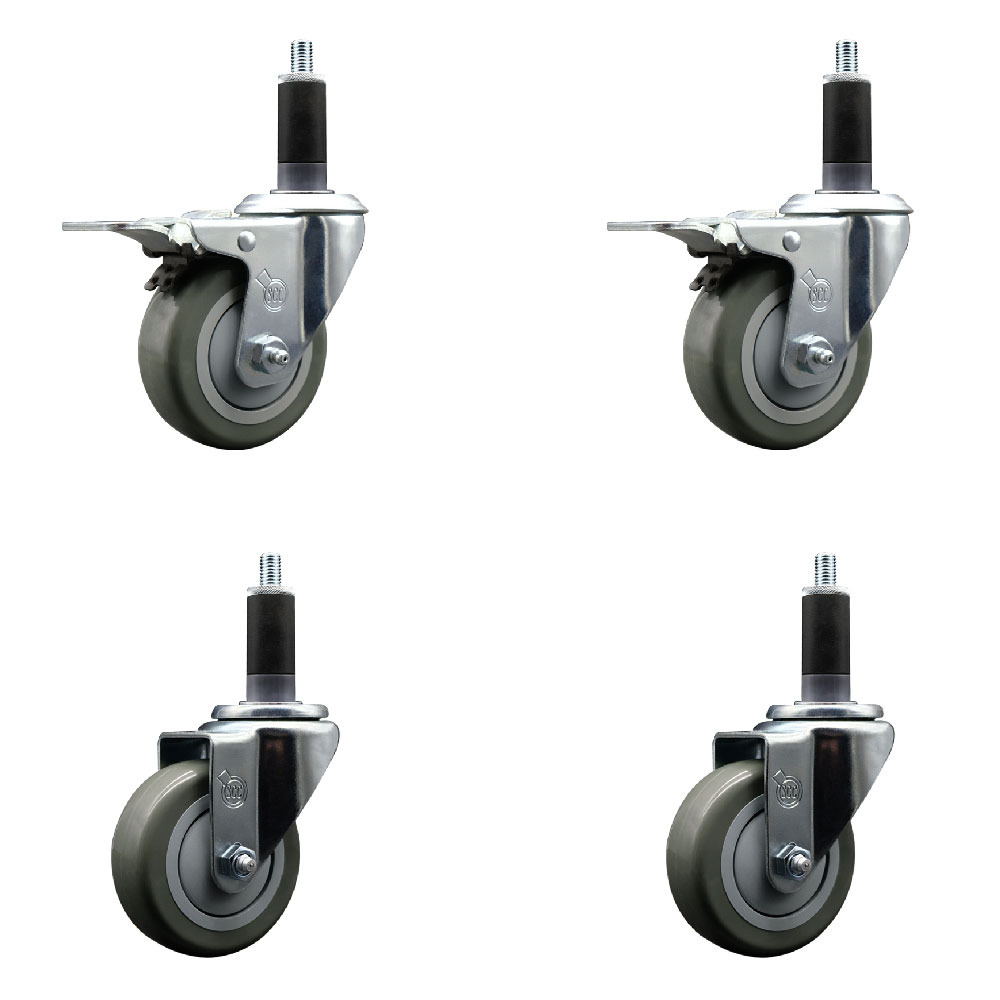 SCC-SSEXTTL20S3514-PPUB-2-S-2-118 Stainless Steel Polyurethane Swivel Expanding Stem Caster with 3.5 in. Gray Wheels & 1.13 in. Stems - Set of 4