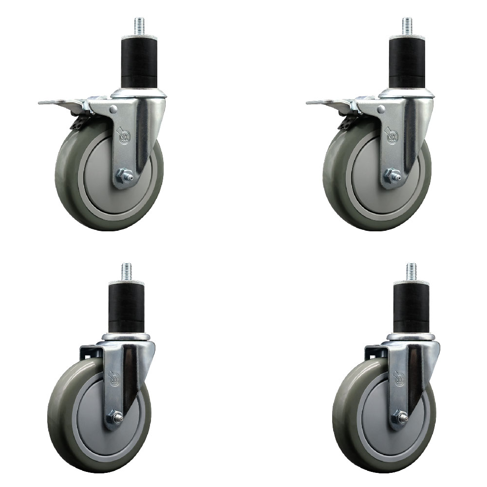 SCC-SSEXTTL20S514-PPUB-2-S-2-134 Stainless Steel Polyurethane Swivel Expanding Stem Caster with 5 in. Gray Wheels & 1.75 in. Stems - Set of 4