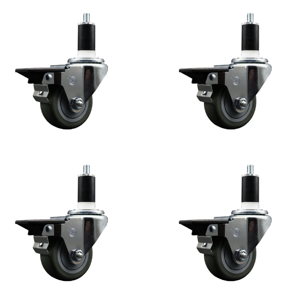 SCC-EX20S314-PPUB-PLB-138-4 Polyurethane Swivel Expanding Stem Caster with 3 in. Gray Wheels & 1.38 in. Stems - Set of 4