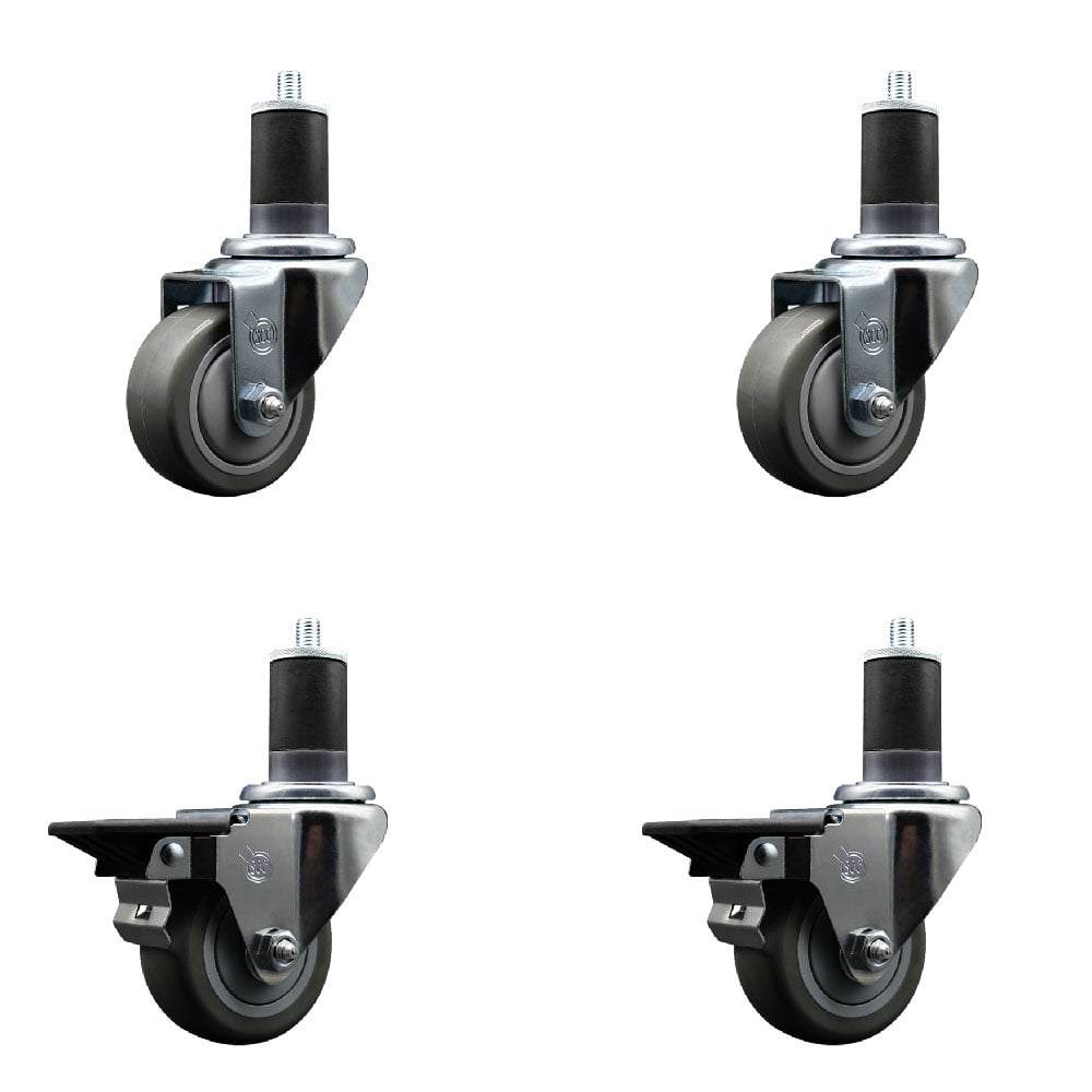 SCC-EX20S314-PPUB-2-PLB-2-158 Polyurethane Swivel Expanding Stem Caster with 3 in. Gray Wheels & 1.63 in. Stems - Set of 4
