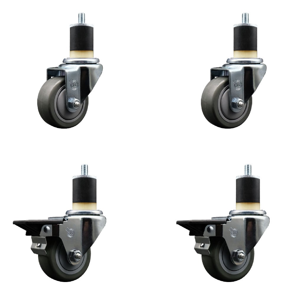 SCC-EX20S314-PPUB-2-PLB-2-178 Polyurethane Swivel Expanding Stem Caster with 3 in. Gray Wheels & 1.87 in. Stems - Set of 4