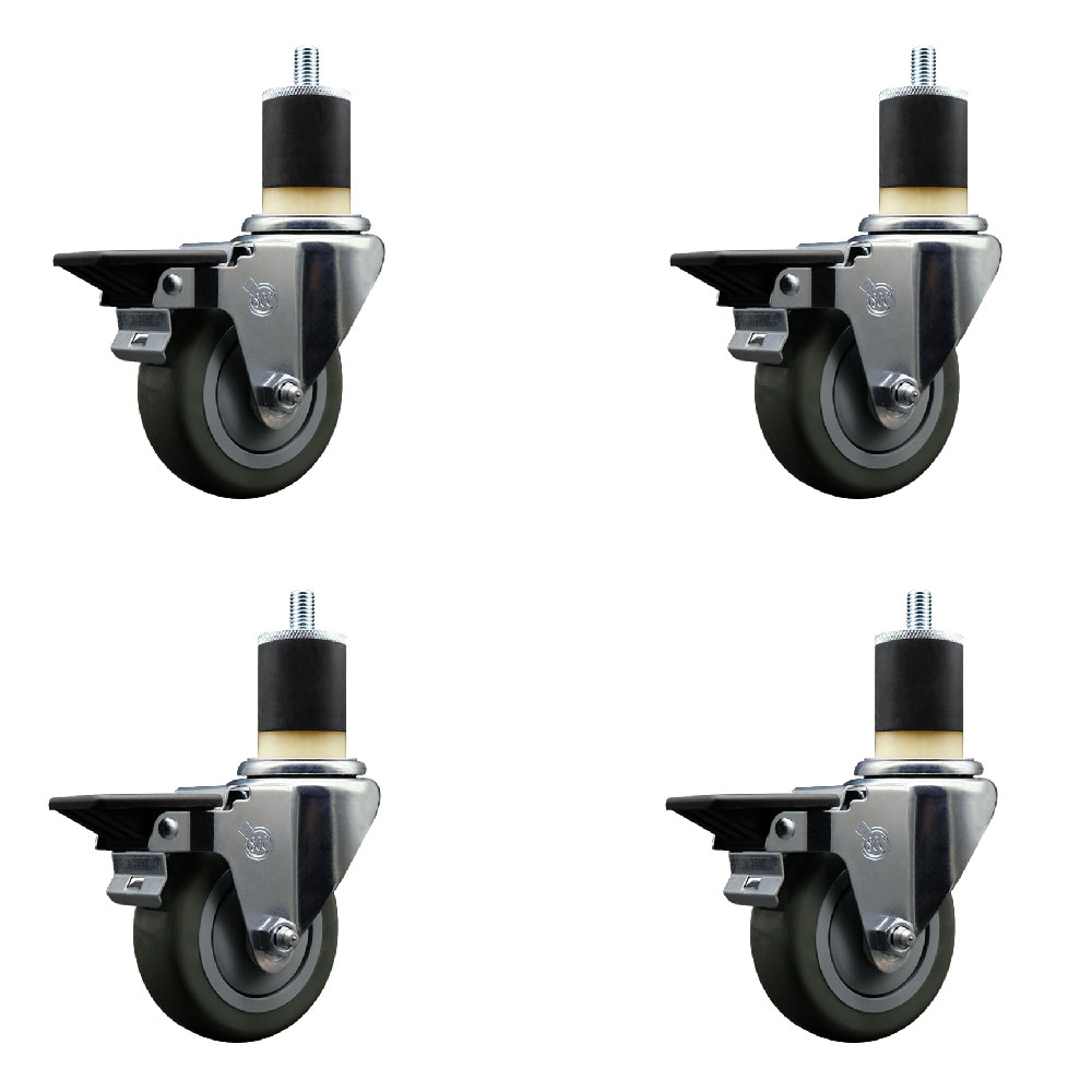 SCC-EX20S3514-PPUB-PLB-178-4 Polyurethane Swivel Expanding Stem Caster with 3.5 in. Gray Wheels & 1.87 in. Stems - Set of 4