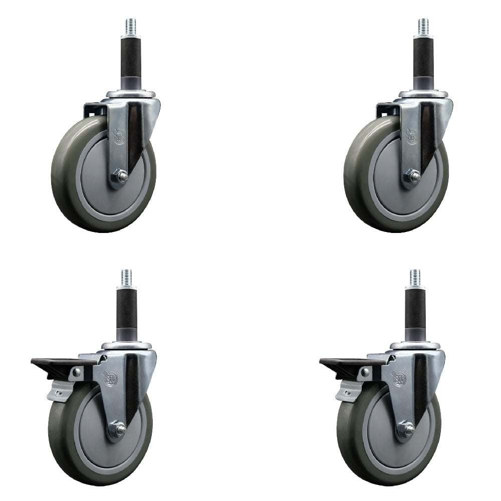 SCC-EX20S514-PPUB-2-PLB-2-1 Polyurethane Swivel Expanding Stem Caster with 5 in. Gray Wheels & 1 in. Stems - Set of 4