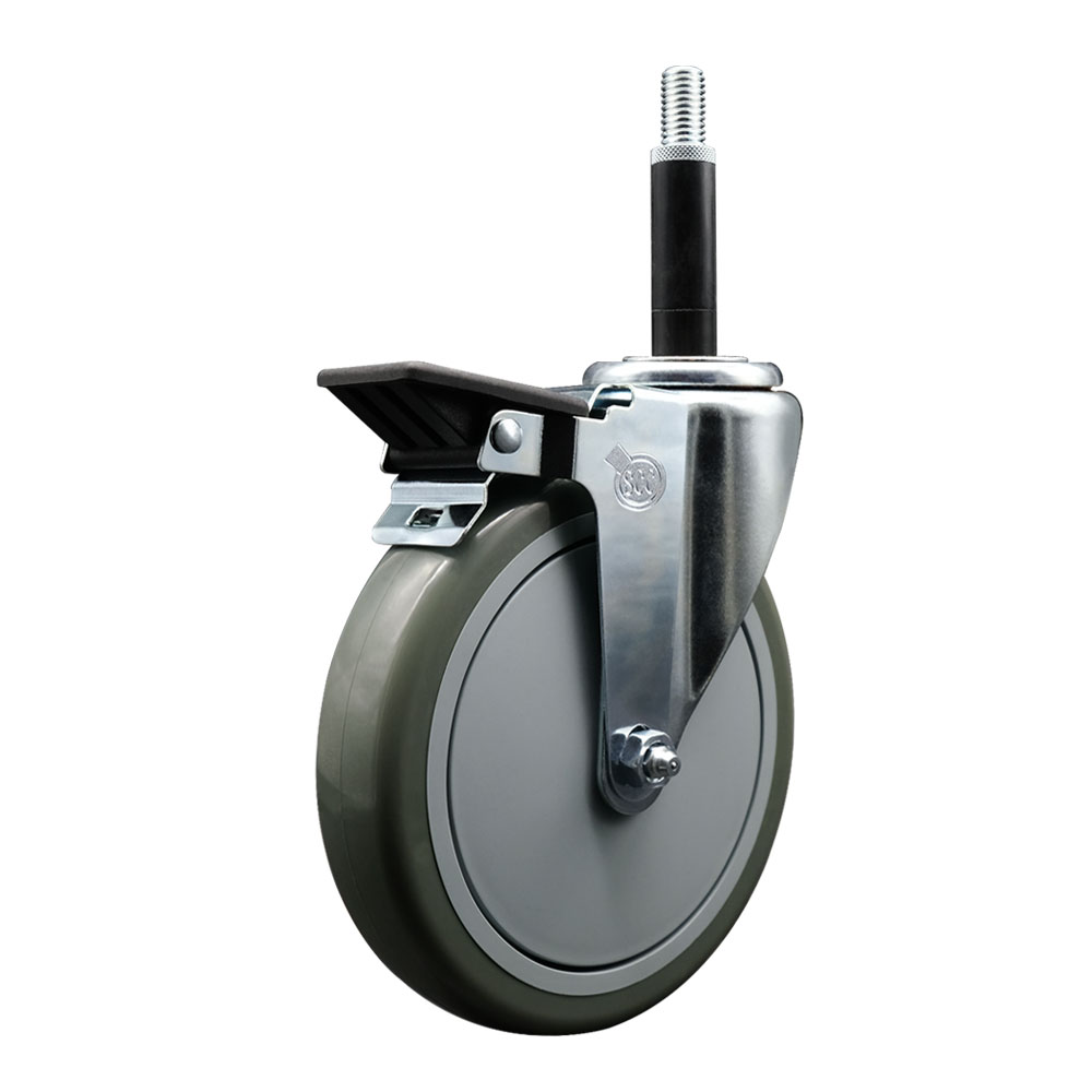 SCC-EX20S614-PPUB-PLB-34 Polyurethane Expanding Stem Swivel Caster with 6 in. Gray Wheel & 0.75 in. Stem & Posi Locking Brake